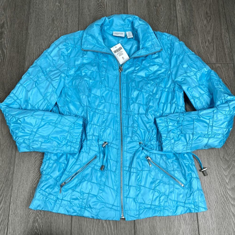 NWT Zenergy by Chico's Deena Deco Stitch Jacket Spartan Blue Size 0‎ / Small